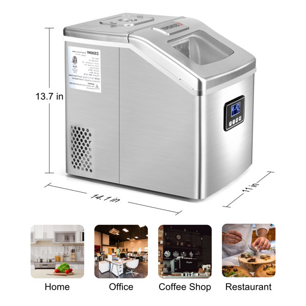 Euhomy Countertop 40 lb. Daily Production Freestanding Clear Ice Maker